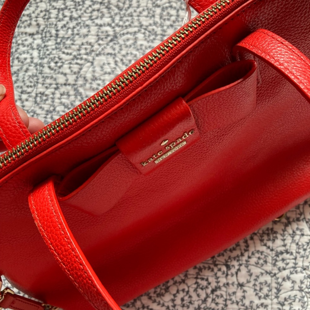 Kate Spade Red Leather Bow Satchel Crossbody Bag - Picture 9 of 13